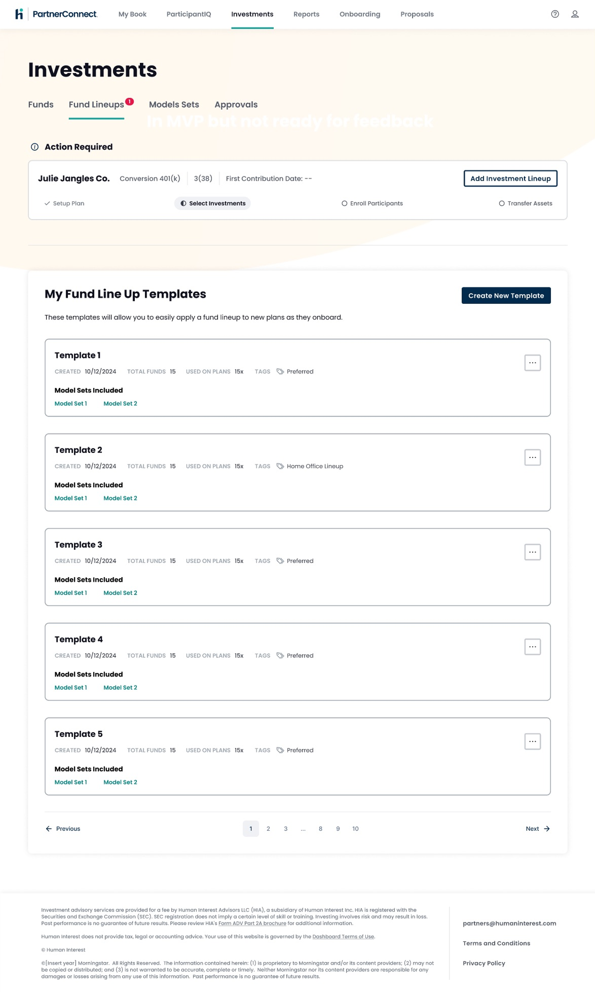 Investment lineups