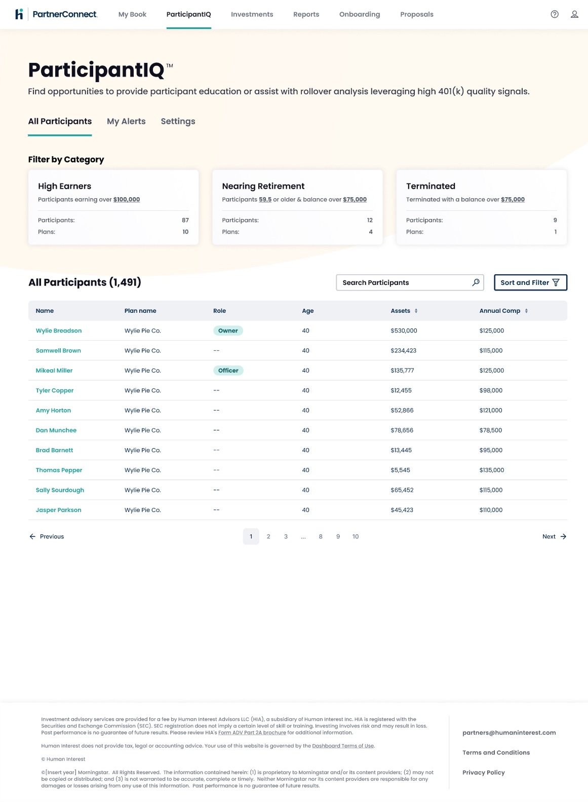 ParticipantIQ interface
